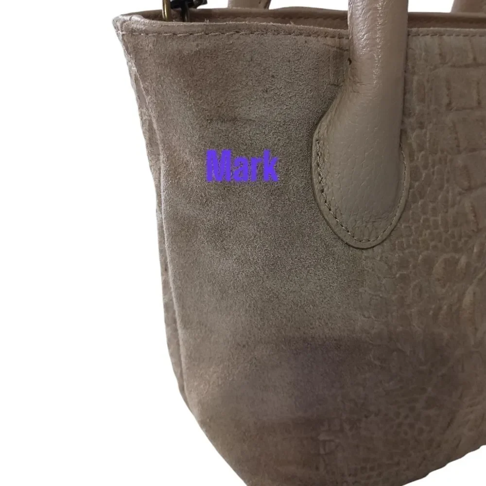 Borse in Pelle Suede Crossbody Bag Mini Bucket Bag Faux Croc Embossed Tan Italy.